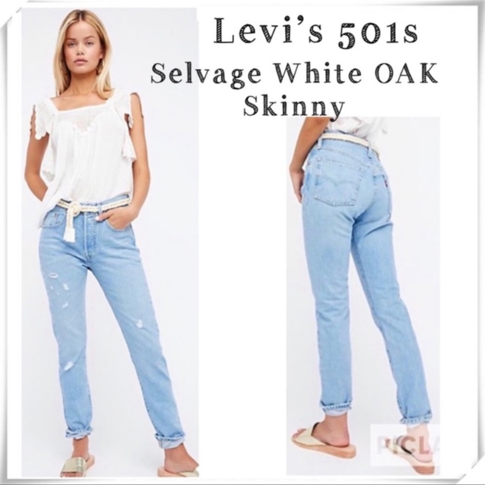Levi’s 501s High Rise Selvage White OAK Skinny Jeans Button Fly light Washed